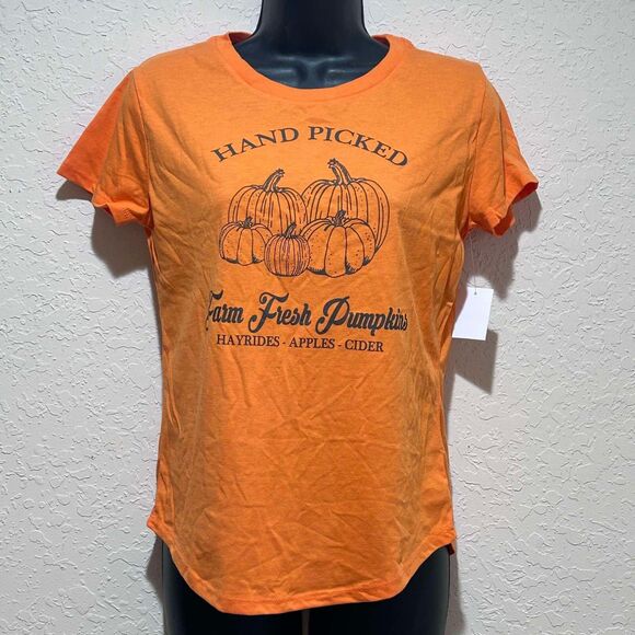 NEW Women's Sz Sm "Hand Picked Farm Fresh Pumpkins" Adiva Thanksgiving Shirt - Picture 2 of 8